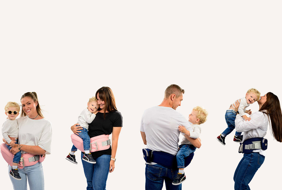 plusieurs femmes et un homme portant leur bébé avec un porte bébé