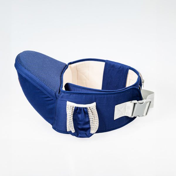 un porte bébé bleu